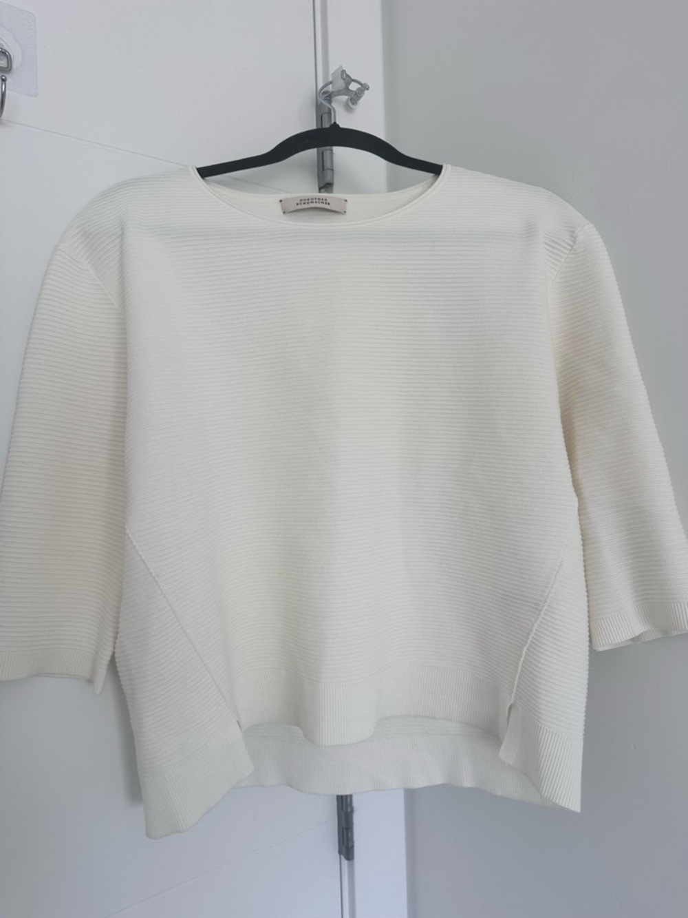 Dorothee Schumacher Ribbed Knit Boxy Sweater | Ivory | Luxury Designer Top |